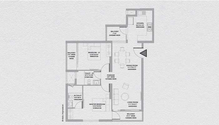 Godrej South Estate - 2 BHK (976 sqft) Floor Plan