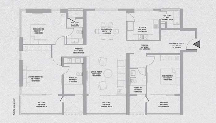 Godrej South Estate - 3 BHK (1788 sqft) Floor Plan