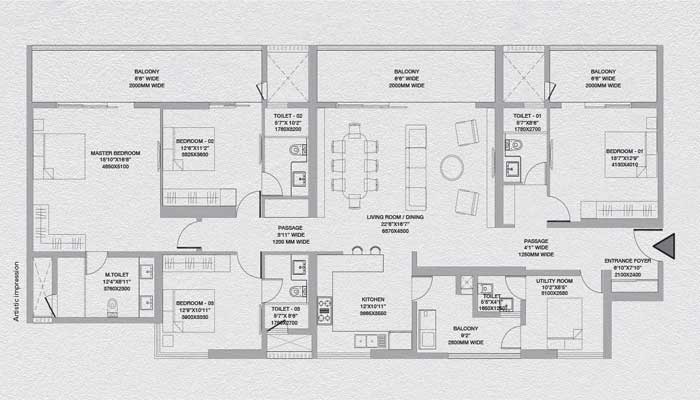 Godrej South Estate - 4 BHK + Utility (2518 sqft) Floor Plan