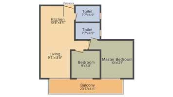 Godrej The Suites - 2 BHK (975 sqft) Floor Plan
