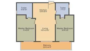 Godrej The Suites - 2 BHK (1450 sqft) Floor Plan