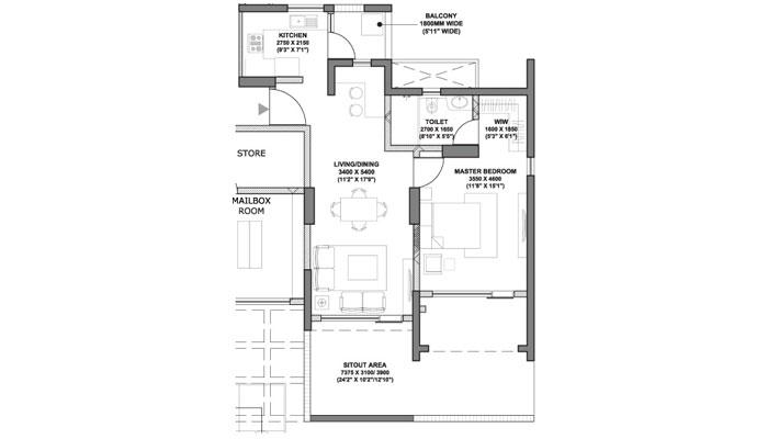 Godrej Air - 1 BHK (661 sqft) Floor Plan