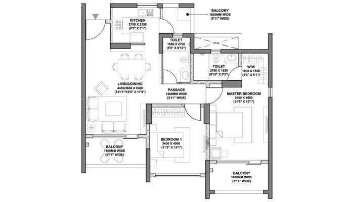 Godrej Air - 2 BHK (894 sqft) Floor Plan