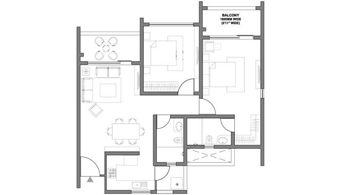 Godrej Air - 2 BHK (904 sqft) Floor Plan