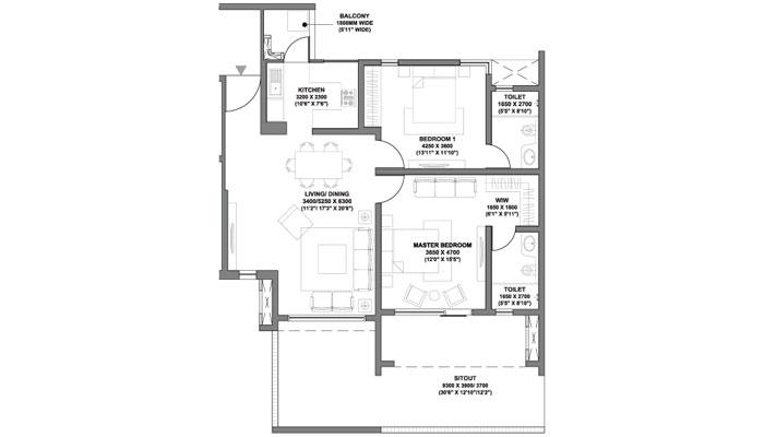 Godrej Air - 2 BHK (994 sqft) Floor Plan