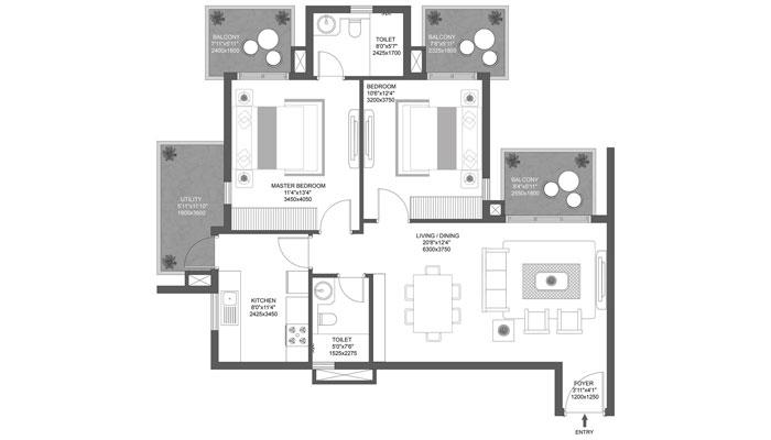 Godrej Aria - 2 BHK (1351) Floor Plan