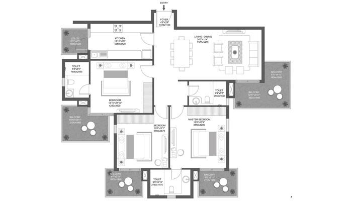 Godrej Aria - 3 BHK (1983) Floor Plan