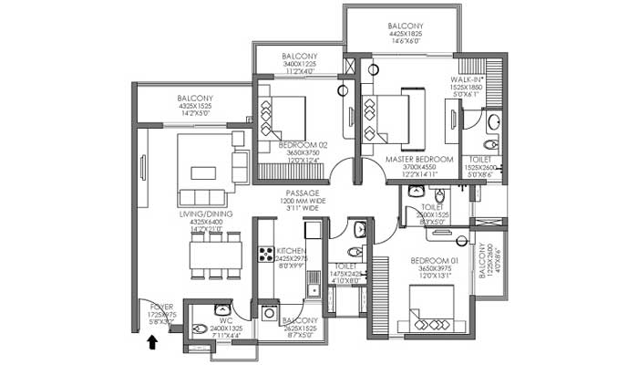 Godrej Habitat - 3 BHK (1497 sqft) Floor Plan