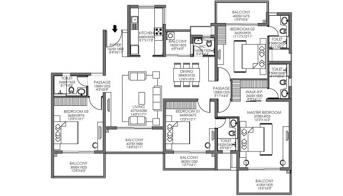 Godrej Habitat - 4 BHK (1917 sqft) Floor Plan