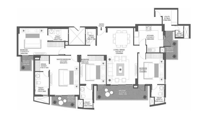 Godrej Icon - 4 BHK + Utility Type A (2316 sqft) Floor Plan