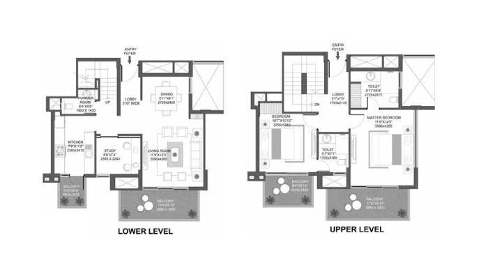 Godrej Icon - 2 BHK + Study Type J (1823 sqft) Floor Plan
