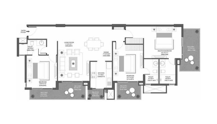 Godrej Icon - 3 BHK Type A (1834 sqft) Floor Plan