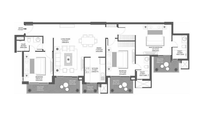 Godrej Icon - 3 BHK Type B (1778 sqft) Floor Plan