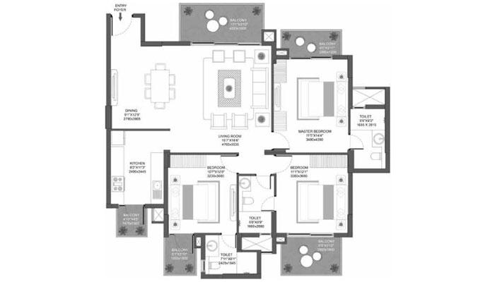 Godrej Icon - 3 BHK Type C (1824 sqft) Floor Plan