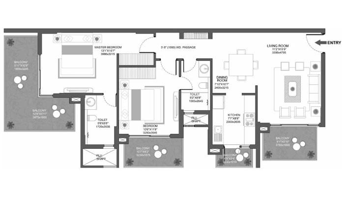 Godrej Oasis - 2 BHK (1049 sqft) Floor Plan