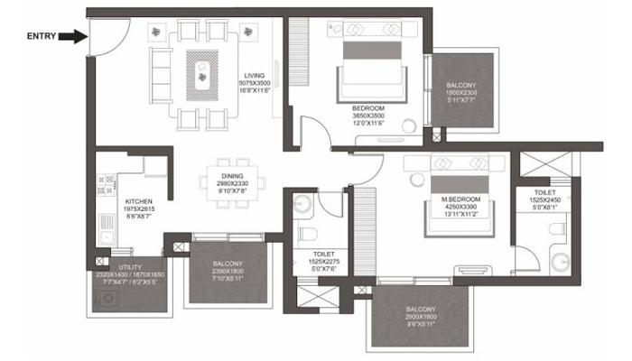 Godrej Summit - 2 BHK (731 sqft) Floor Plan
