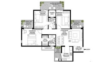 Godrej Crown - 3 BHK (1671 sqft) Floor Plan