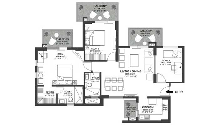 Godrej Nature Plus - 3 BHK (1121 sqft) Floor Plan