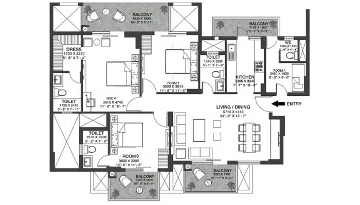 Godrej Nature Plus - 3 BHK (1389 sqft) Floor Plan