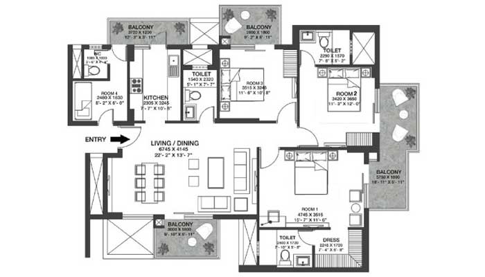 Godrej Nature Plus - 3 BHK (1393 sqft) Floor Plan